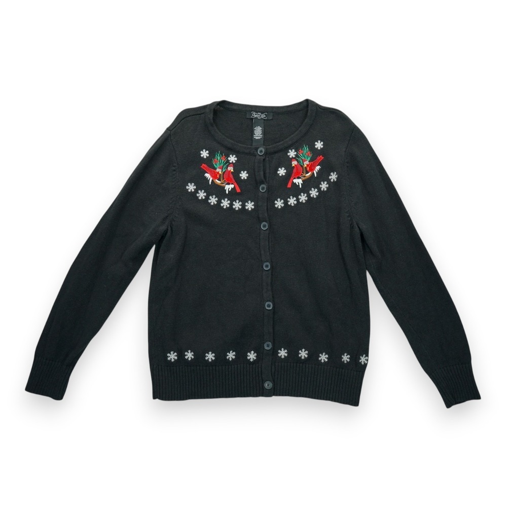 Crystal Kobe Button Up Sweater Women's Cardinals Embroidered, Large, Black‎